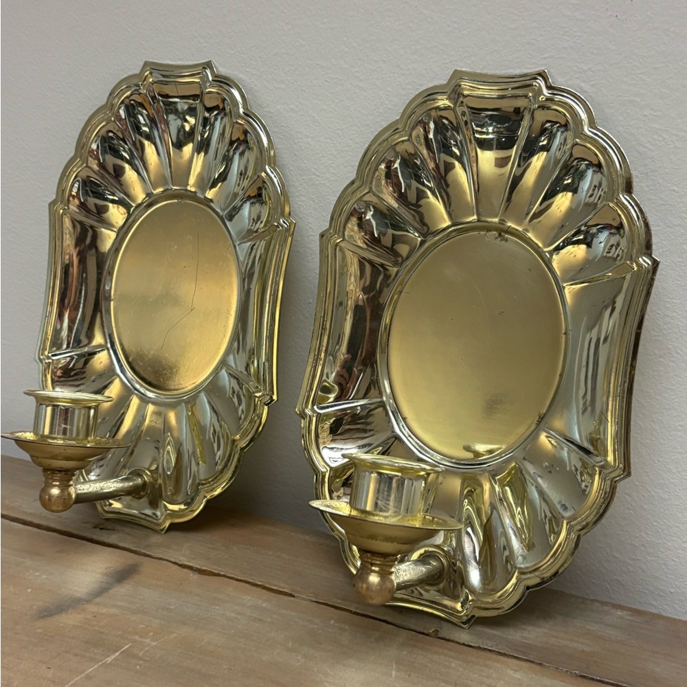 Vintage Homco Bright Gold Candle Sconce Wall Decor MCM Home Interior Hanging